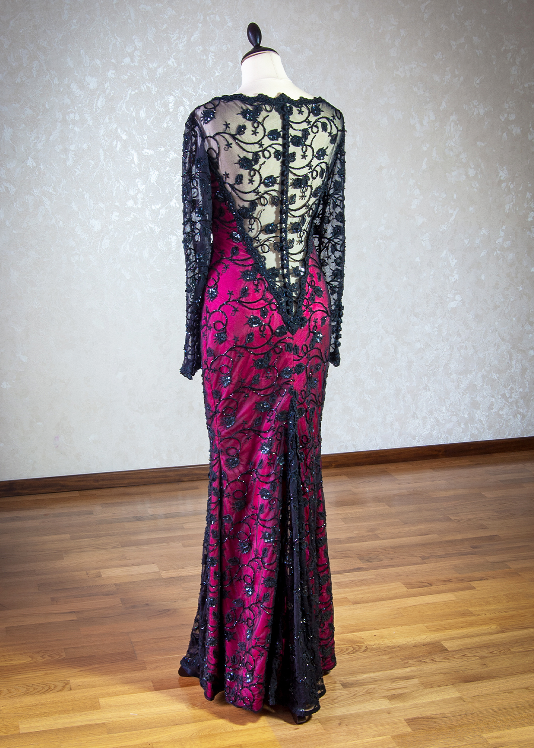 Abendkleid, schwarz, pink, Haute-Couture-Anfertigung